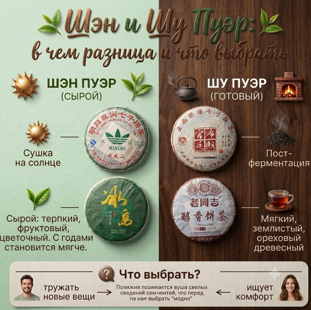 Пуэр Шэн и Шу: в чём разница — полный гайд для начинающих